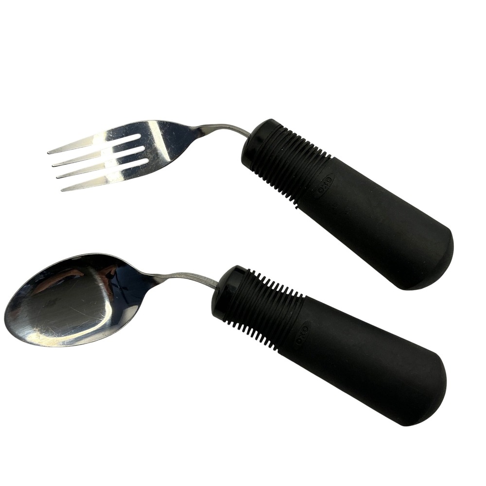 OXO Good Grips Bendable Adaptive Utensils Spoon Fork Set Black Weighted Handles
